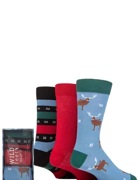 Mens 3 Pair SOCKSHOP Wildfeet Winter Wonderland Christmas Gift Boxed Socks Stag 7-11 Mens - Multi Coloured - Size: 7-11 Mens - Wild Feet - FashionsVida