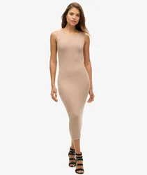 Superdry Damen Rückenfreies Gestricktes Midikleid Beige - Größe: 40
