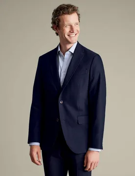 Slim Fit Wool Rich Stretch Textured Jacket Navy male - Charles Tyrwhitt - FashionsVida