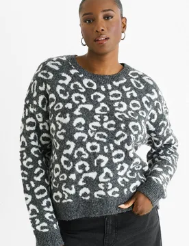 Grey Animal Pattern loose Fit Knit Jumper - Grey - Size: S/M - Gini London - FashionsVida