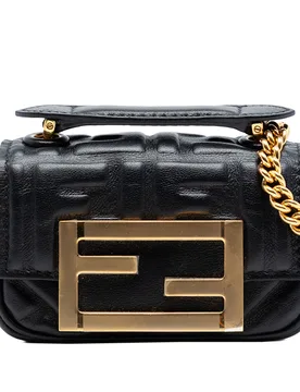 Nano Zucca Embossed Leather Baguette Chain Bag - Fendi - FashionsVida