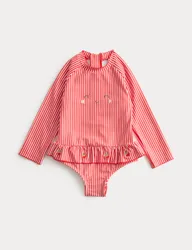 Strawberry Stripe Long Sleeve Swimsuit (0-3 Yrs) Red Mix Female