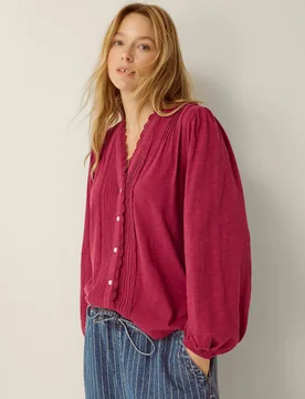 Pure Cotton Jersey Blouse Burgundy female - Monsoon - FashionsVida