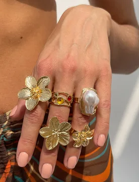 Baroque imitation pearl inlaid gem ring design feeling liquid lava flower opening ring - Aliexpress - FashionsVida