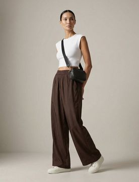 Pantaloni wide leg con modal - marrone scuro