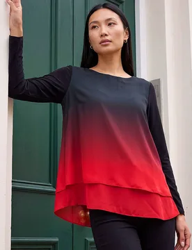 Women's Ombre Chiffon Overlay Top in Red Size: 12 - Red - Size: 12 - Roman - FashionsVida