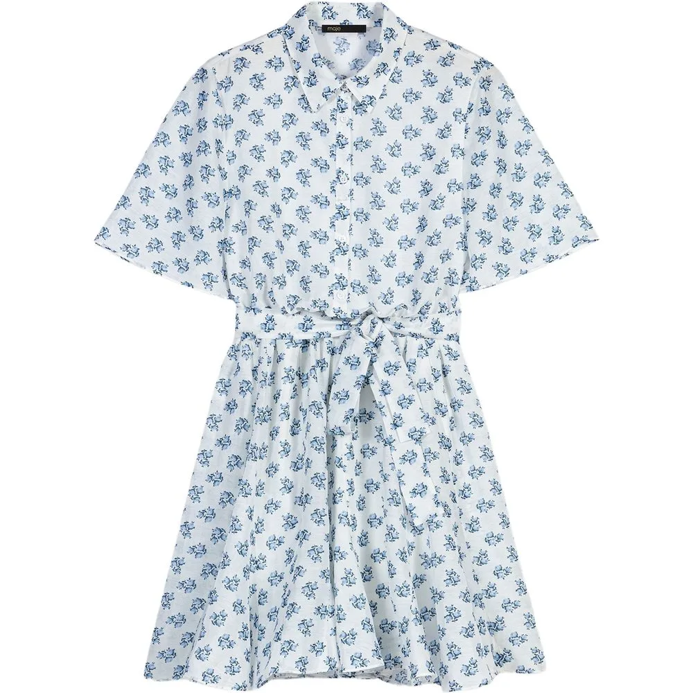Vestido corto camisero estampado de lino - Maje - FashionsVida