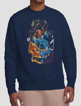 Unisex Fantastic Four Cosmic Heroes & Villains Sweatshirt, Navy Size: 2XL - Navy - Size: 2XL - Marvel - FashionsVida