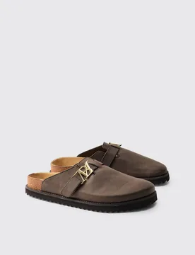 Men's BHM Initial PU Skater Sole Mule Brown Size 10 Brown 10 - boohooMAN - FashionsVida