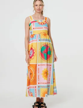 Womens Orange Patchwork Print Sleeveless Maxi Dress - Size 16 Uk - Izabel London - FashionsVida