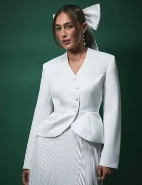 Women's Lisa Tan Waisted Peplum Hem Jacket in White Size: 12 - White - Size: 12 - Coast - FashionsVida
