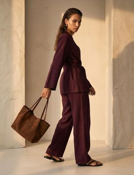 Giacca kimono con viscosa e lino - viola scuro