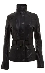 Women's Leather Military-Inspired Biker Jacket-Middleton in Black Size: 20 - Black - Size: 20