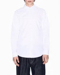 Camicia Exchange bianca in puro cotone con ricamo AX all over