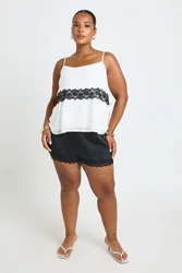 Womens Plus Lace Insert Cami Strappy Top - White - Size 26 Uk
