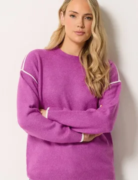 Tipped Detail Knit Jumper - Magenta - Size: 22-24 - Long tall sally - FashionsVida