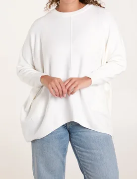 Round Neck Pocket Jumper - ONE / OFF WHITE - female - Blue Vanilla - FashionsVida