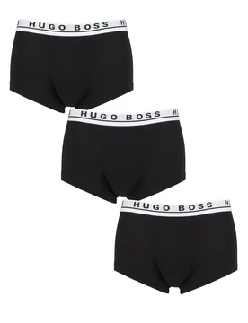 Mens 3 Pack BOSS Plain Cotton Stretch Trunks Black Logo Extra Large - Black - Size: Extra Large - Hugo Boss - FashionsVida