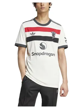 T-shirt à Manches Courtes Manchester United 24/25 3 Stripes Off White S