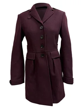Pre-Owned Womens Brit Single-Breasted Short Coat In Burgundy Wool - Size 4 Uk - Burberry - FashionsVida