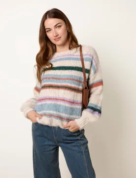 Striped Long Sleeve Jumper - M/L / IVORY - female - Blue Vanilla - FashionsVida