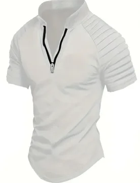 Men's POLO Shirt Spring Sports Solid Color Standing Collar Pleated Zipper Breathable Casual Summer Fashion Top Short Sleeve - Aliexpress - FashionsVida