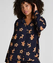 Womens Gingerbread Pyjama Set - Blue Viscose - Size Small