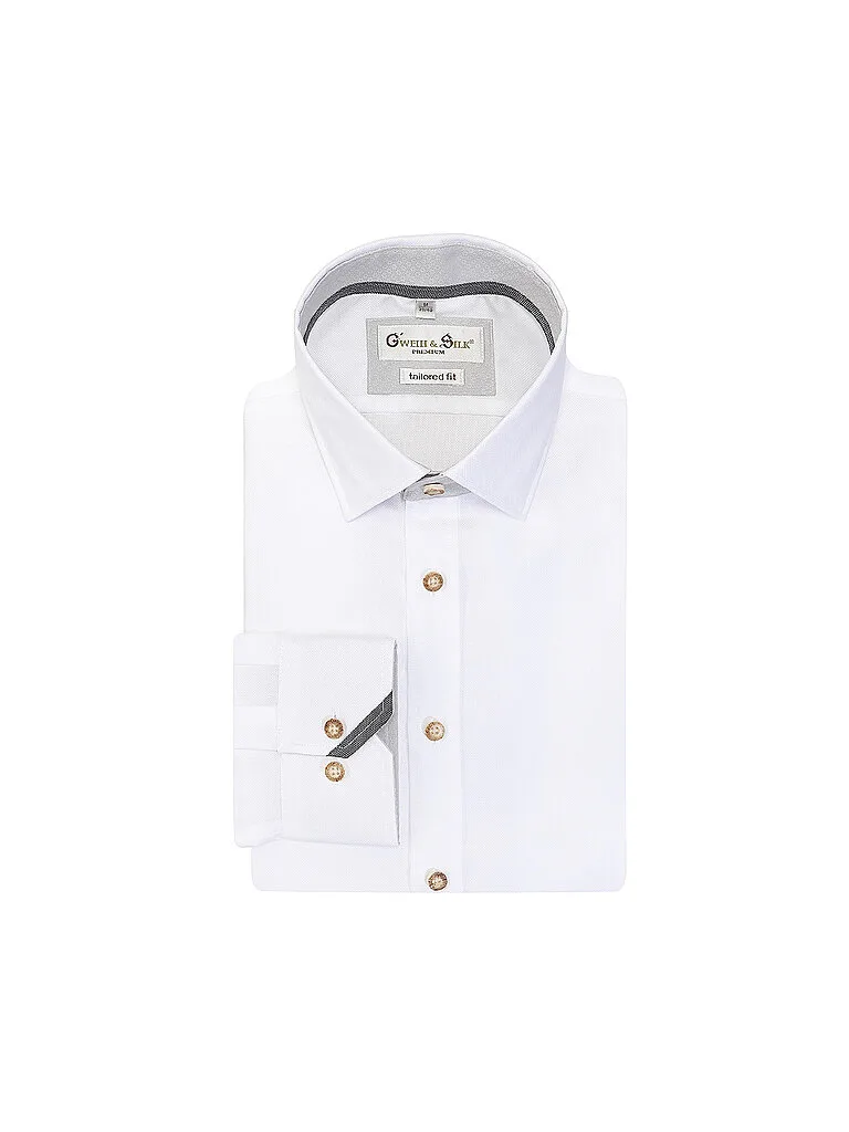Trachtenhemd Tailored Fit weiss M herren - GWEIH & SILK - FashionsVida