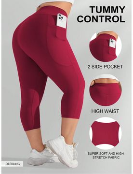 Leggings Capri de Compresión de Cintura Alta para Mujer Talla Grande, Pantalones de Yoga Elásticos (XL-5X) - Spandex Elástico Ajustado para Deporte