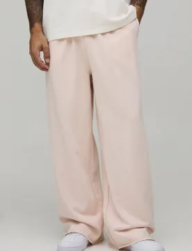 Men's Wide Leg Raw Edge Jogger Pink Size Small Pink S - boohooMAN - FashionsVida