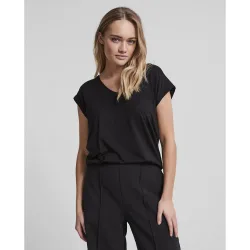 Top de mujer básico manga corta cuello pico