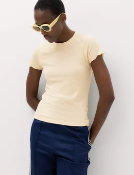 Short Sleeve Lettuce Edge T-Shirt Cream female - M&S - FashionsVida