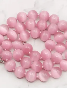 Mm Transparent Round Pink Mexican Opal Cat Eye Necklace Hand Made Rope Chain Beads DIY Jewelry Natural Stone Charming AAA - Aliexpress - FashionsVida