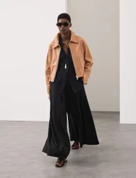 Leather Belted Biker Jacket Tan female