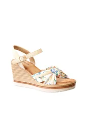 Women's Wedge Sandals - Floral Tropical Design in Beige Size: 6 - Beige - Size: 6