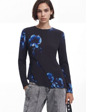 Blouse asymétrique, Viscose, Noir, XS