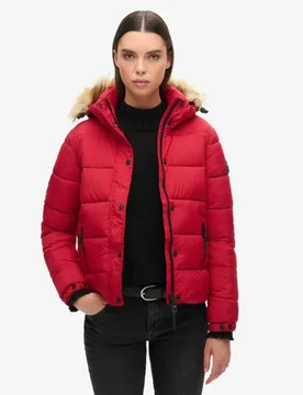 Superdry Damen Kurz Geschnittene Mid Layer Kapuzenjacke Rot - Größe: 38 - 149.99 - FashionsVida