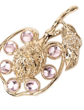 Gold Plated CC Strass and Gripoix Fruit Pin Brooch - Chanel - FashionsVida