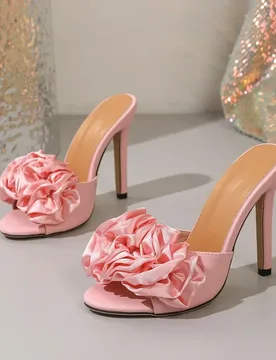 Women's Open Toe Satin Ruffle Flower Decor Slip on Stiletto Heel Mules Elegant Party Evening Bridal Footwear Drop Shipping Fast - Aliexpress - FashionsVida