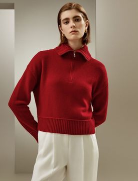 Pull Laine s Zippé À Moitié Luxueux De Laine Facile À Assortir Offrant Chaleur Tout En Restant Délicieusement Léger M