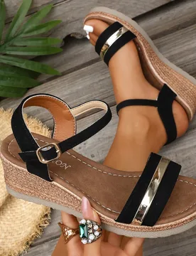 Sandalias de cuña de tacón alto para mujer talla grande, nueva moda de verano 2026, estilo hada, unicolor, bohemio para vacaciones - Shein - FashionsVida