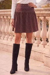 Women's Polka Dot Frill Skirt in Chocolate Size: 10 - Chocolate - Size: 10