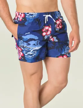 Boxer mare blu in tessuto Repreve® riciclato con fantasia esotica azzurra e fragola - Sundek - FashionsVida