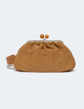 Pasticcino Bag Medium Weekend color cuoio in rafia con doppia tracolla removibile - Max Mara - FashionsVida