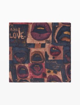 Foulard rectangle bouches, Viscose, Marron, U