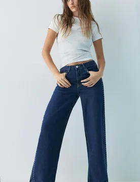 Wide-Leg Stud Jeans (Size: ) - Pull&bear - FashionsVida