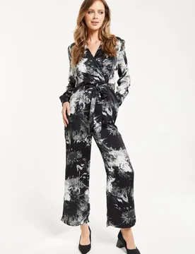 Women's Mono Abstract Print Jumpsuit Long Sleeve Size: 6 - Multicolor - Size: 6 - Liquorish - FashionsVida