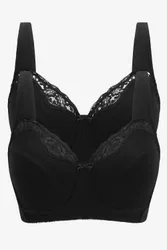 Pack Eve Non-Wired Cotton-Rich Bras - Black - Size: 40DD