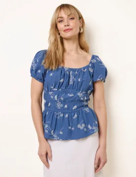 Embroidery Peplum Blouse - XL / DENIM - female - Blue Vanilla - FashionsVida