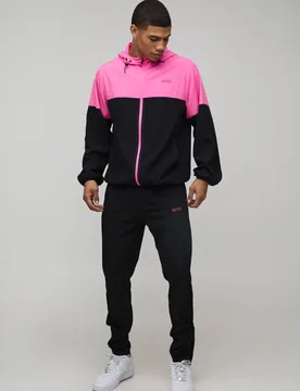Men's Regular Fit Man Active Colour Block Windbreaker Tracksuit Black Size X-Large Black XL - boohooMAN - FashionsVida